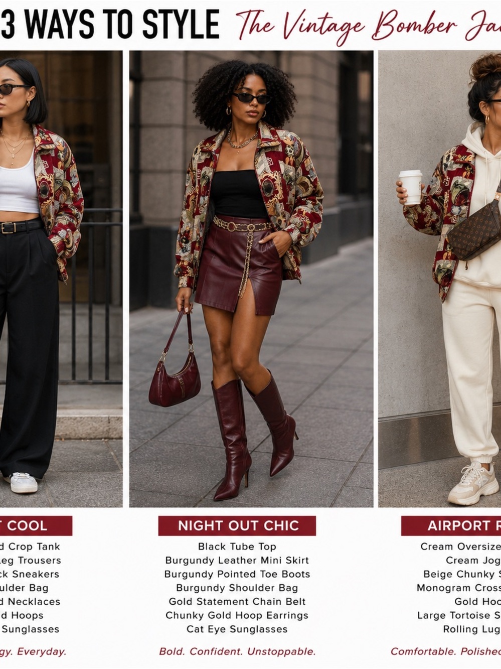 Women FUDA International Silk Bomber Jacket Small Vintage Burgundy/Multicolor